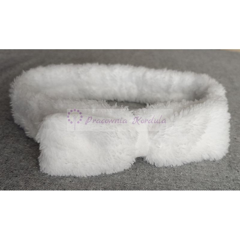 Opaska kokarda biała puchata